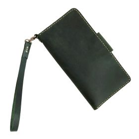Мъжки елегантен дълъг портфейл от 100% естествена зелена кожа