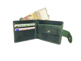 Мъжки портфейл от 100% естествена зелена кожа