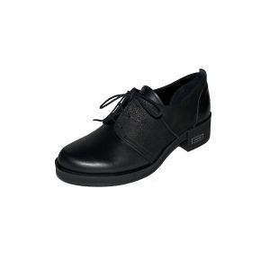 Стилни дамски обувки в черна напа и сатен