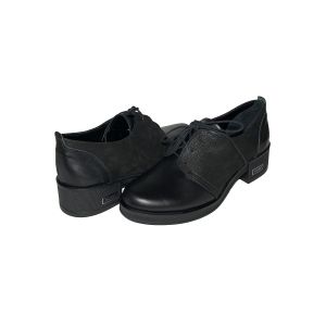 Стилни дамски обувки в черна напа и сатен